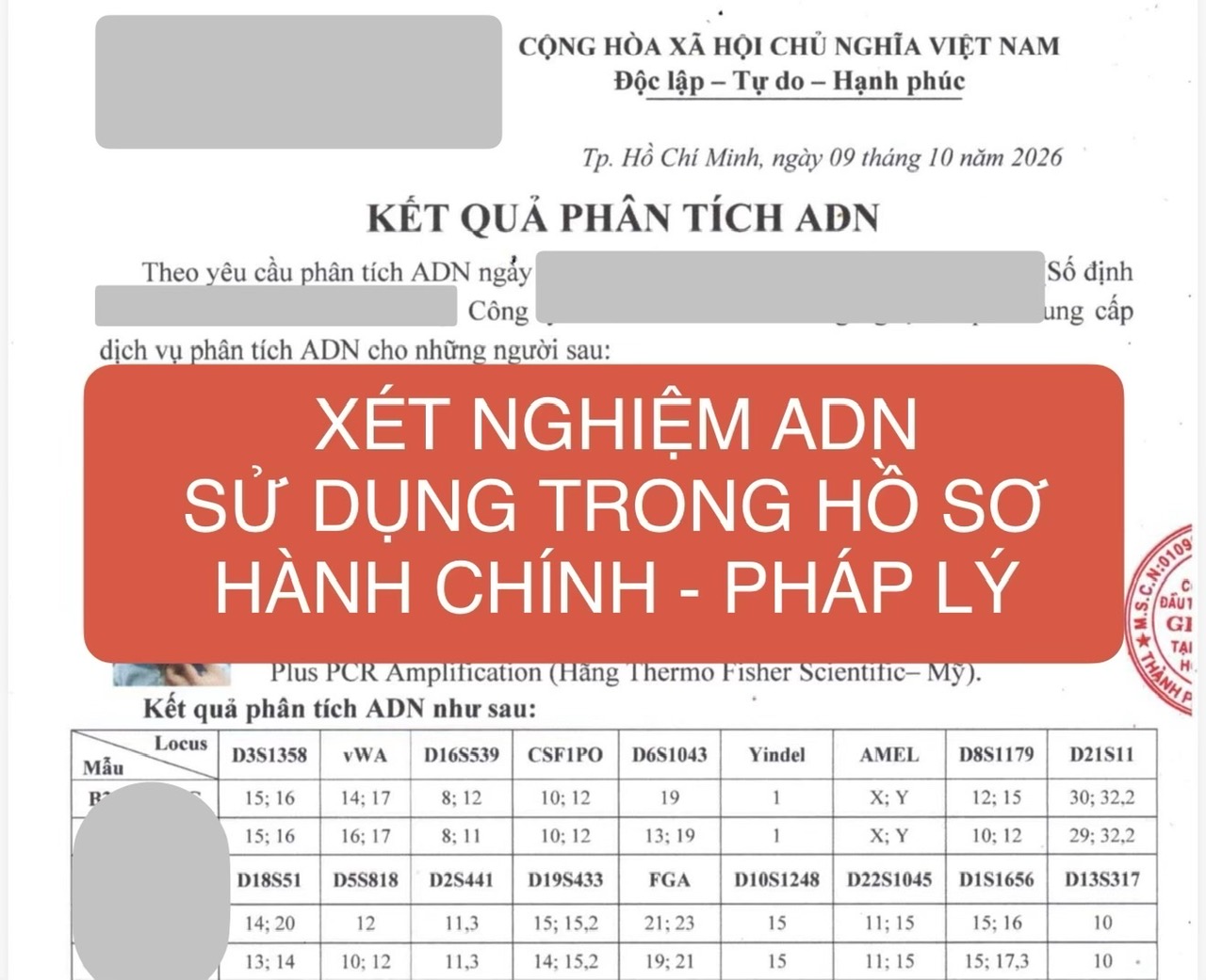 Xét Nghiệm ADN Sử Dụng Làm Hồ Sơ Hành Chính, Pháp Lý